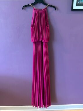 Xscape Fuchsia Pleated Halter Maxi Dress